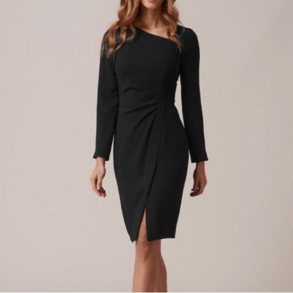 LK BENNETT angela gathered long sleeve dress black